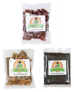 Black Pepper, Black Cardamom and Cinnamon Sticks (Kali Mirchi + Kali Elaichi + Dalchini (Kalmi))